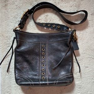 Coach black leather shoulder bag w/ gold hardware